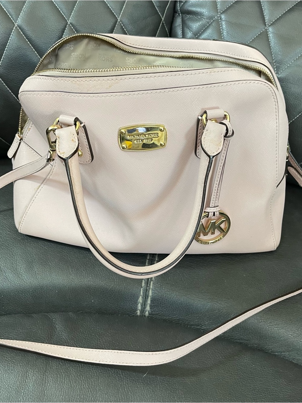 Michael Kors Light Pink Leather Satchel with Gold Hardware